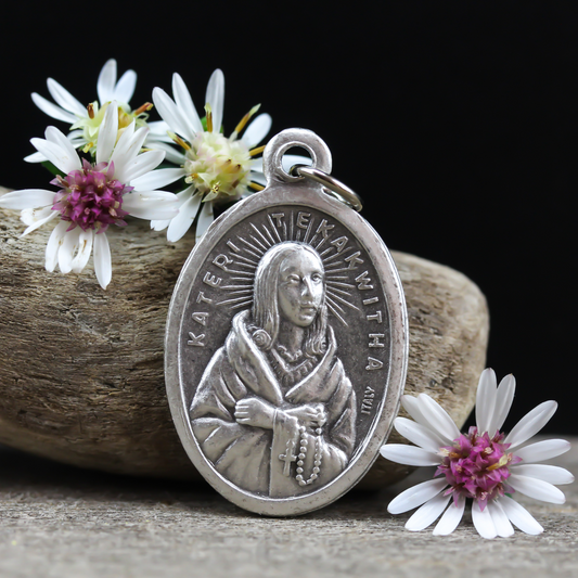 Saint Kateri Tekakwitha die cast silver one inch oval medal