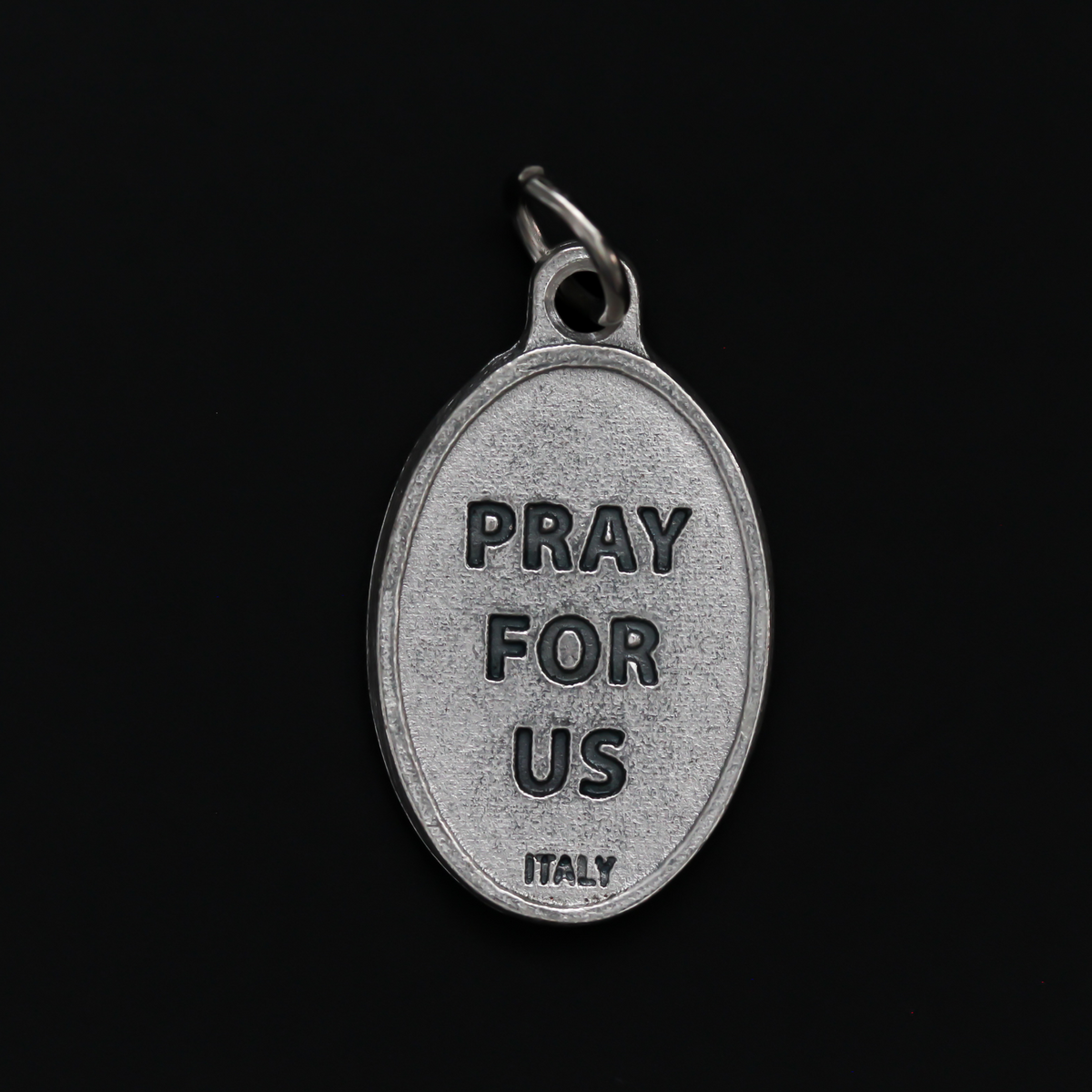 Saint Lorenzo Ruiz medal that depicts the saint on the front and is marked "Pray For Us" on the back