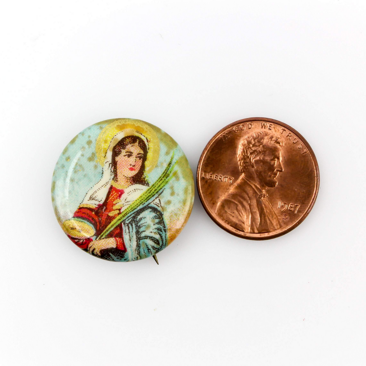 Vintage St Lucy Celluloid Button - Saint Lucia of Syracuse
