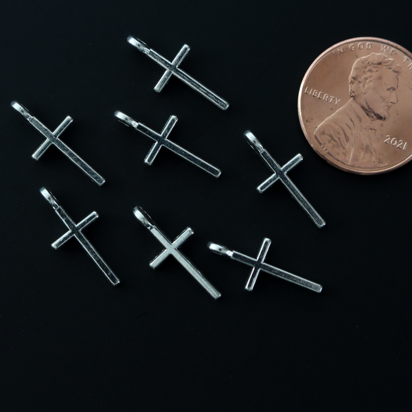 Tiny Silver Cross Charms 17mm long