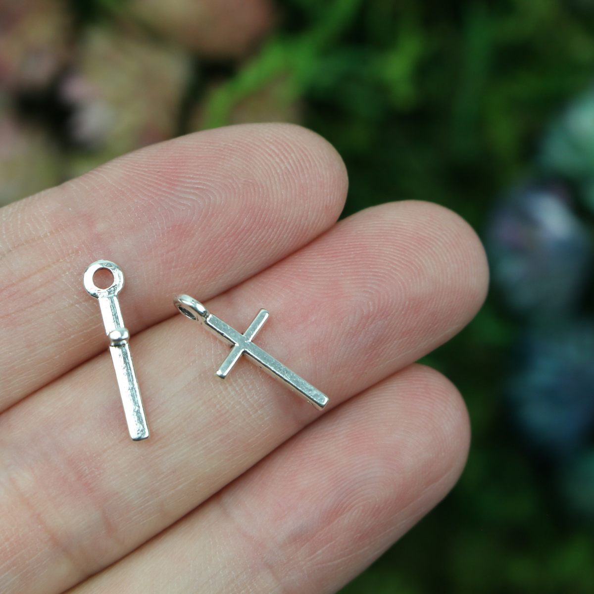 Tiny Silver Cross Charms 17mm long