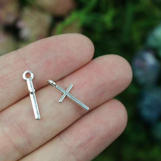 Tiny Silver Cross Charms 17mm long