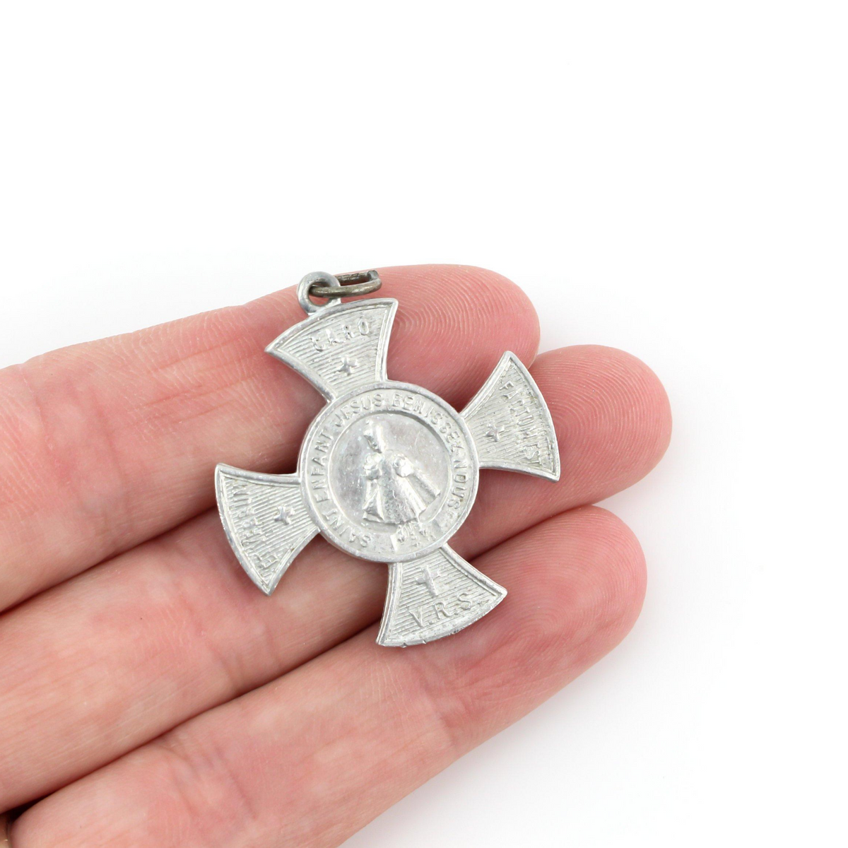 Vintage French Safeguard Cross Holy Infant of Prague Medal - Maltese Cross