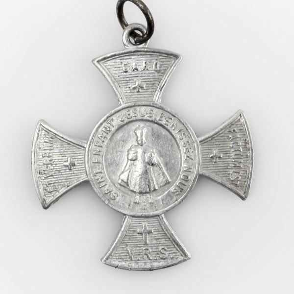 Vintage French Safeguard Cross Holy Infant of Prague Medal - Maltese Cross