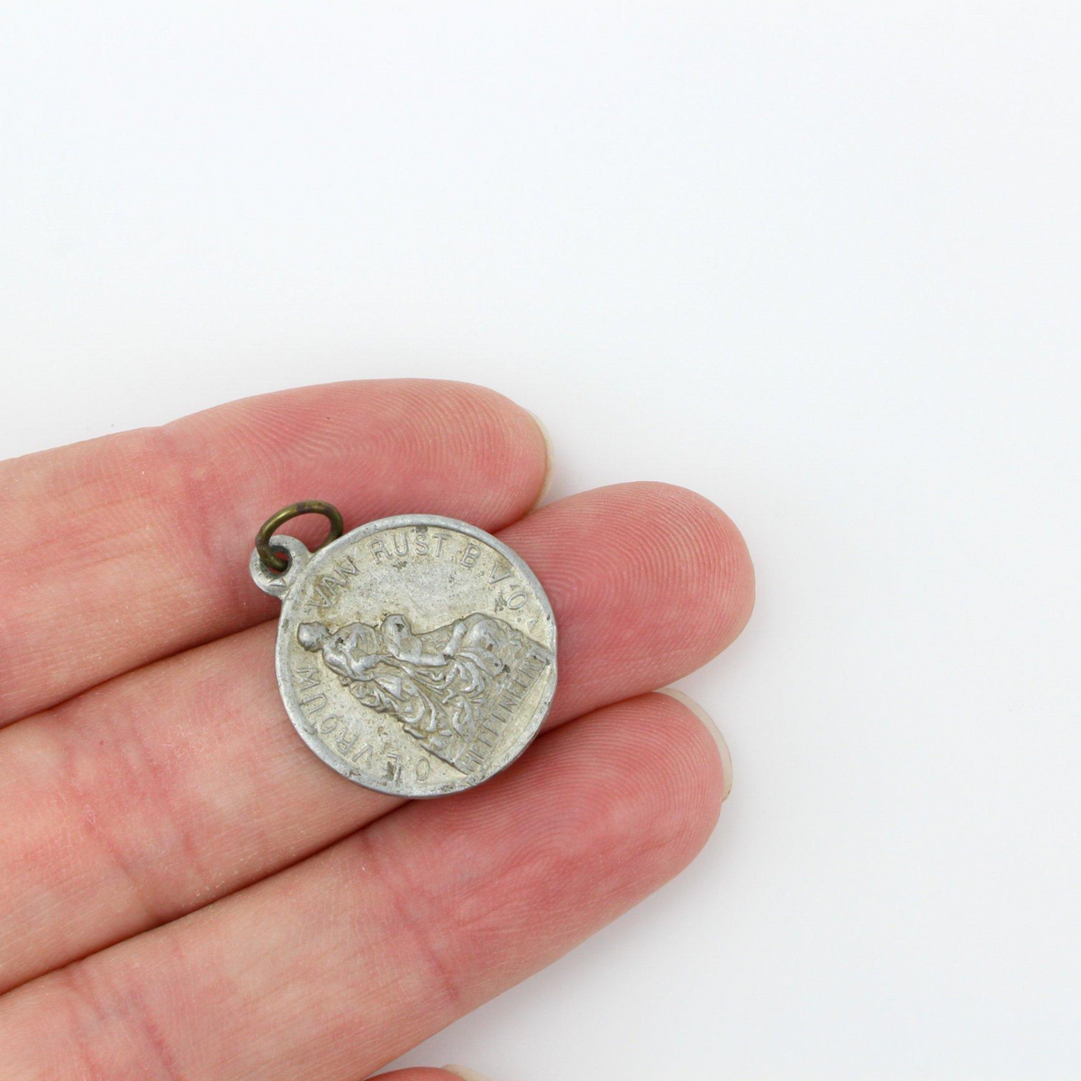 Vintage Our Dear Lady of Rest Medal - Dutch Belgium Onze Lieve Vrouw van Rust - Crucifixion with the Virgin and St John