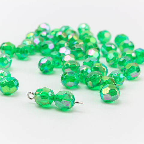 8mm Green Beads - AB Iridescent Transparent Faceted Acrylic Gumball Beads - 60 Beads