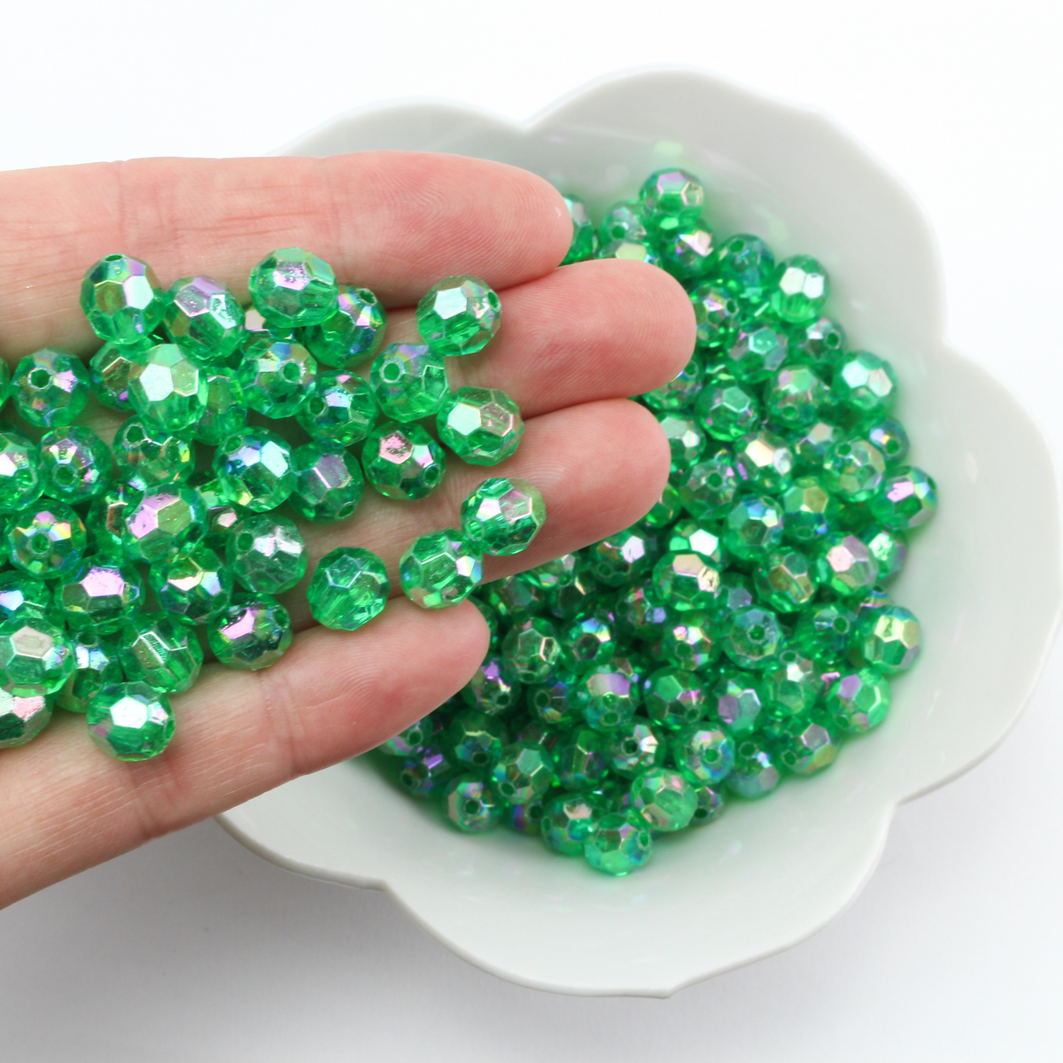 8mm Green Beads - AB Iridescent Transparent Faceted Acrylic Gumball Beads - 60 Beads