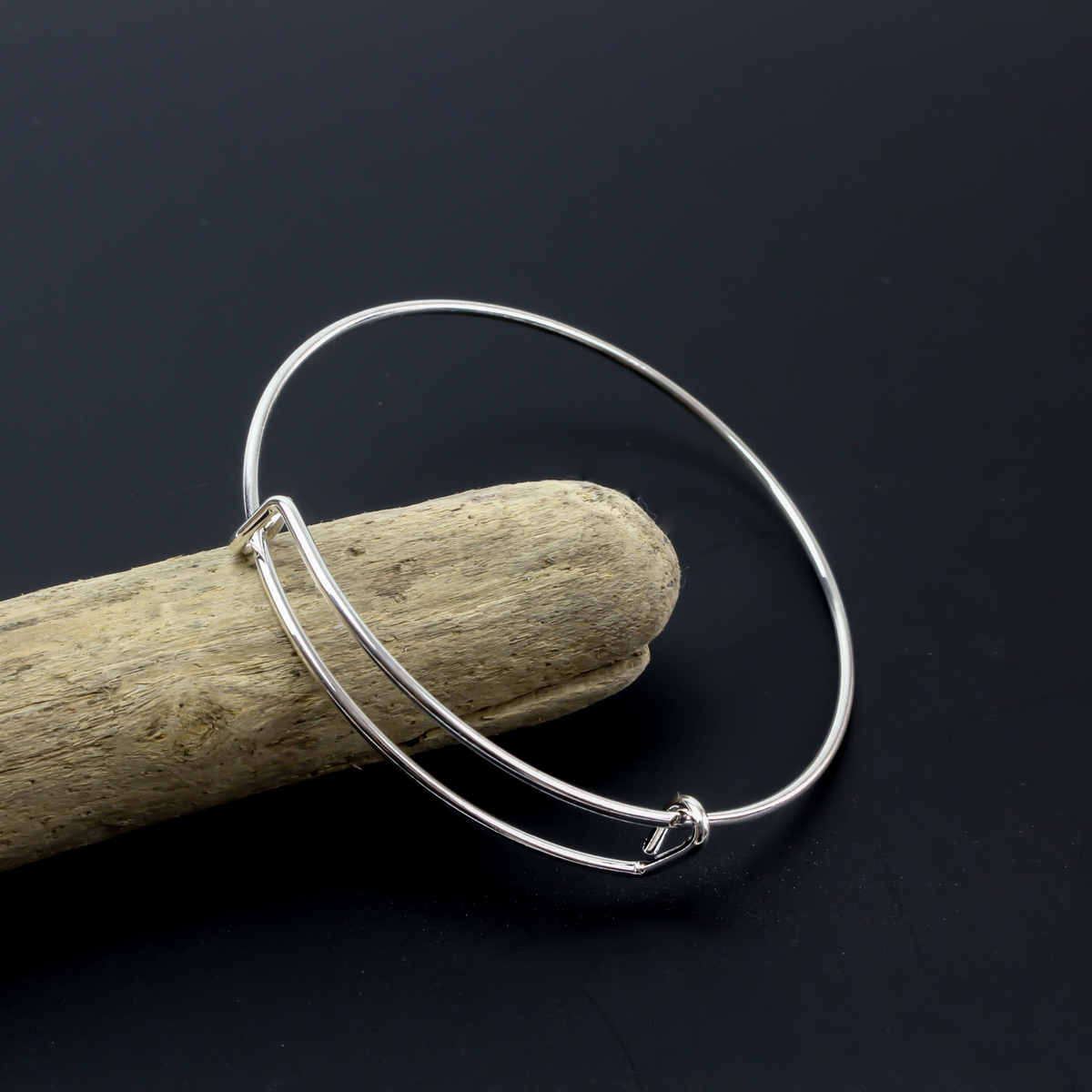 Adjustable Bangle Bracelet - Iron Silver Plated Wire Expandable 65mm