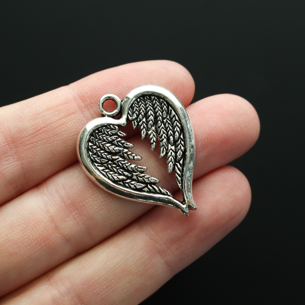 Heart Wing Charms 30mm long - Guardian Angel Wings in Heart, 10pcs