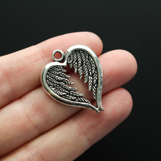 Heart Wing Charms 30mm long - Guardian Angel Wings in Heart, 10pcs
