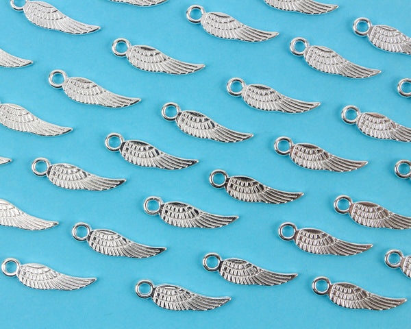 Guardian Angel Wing Charms - Platinum Silver Color, 17mm long - 30pcs