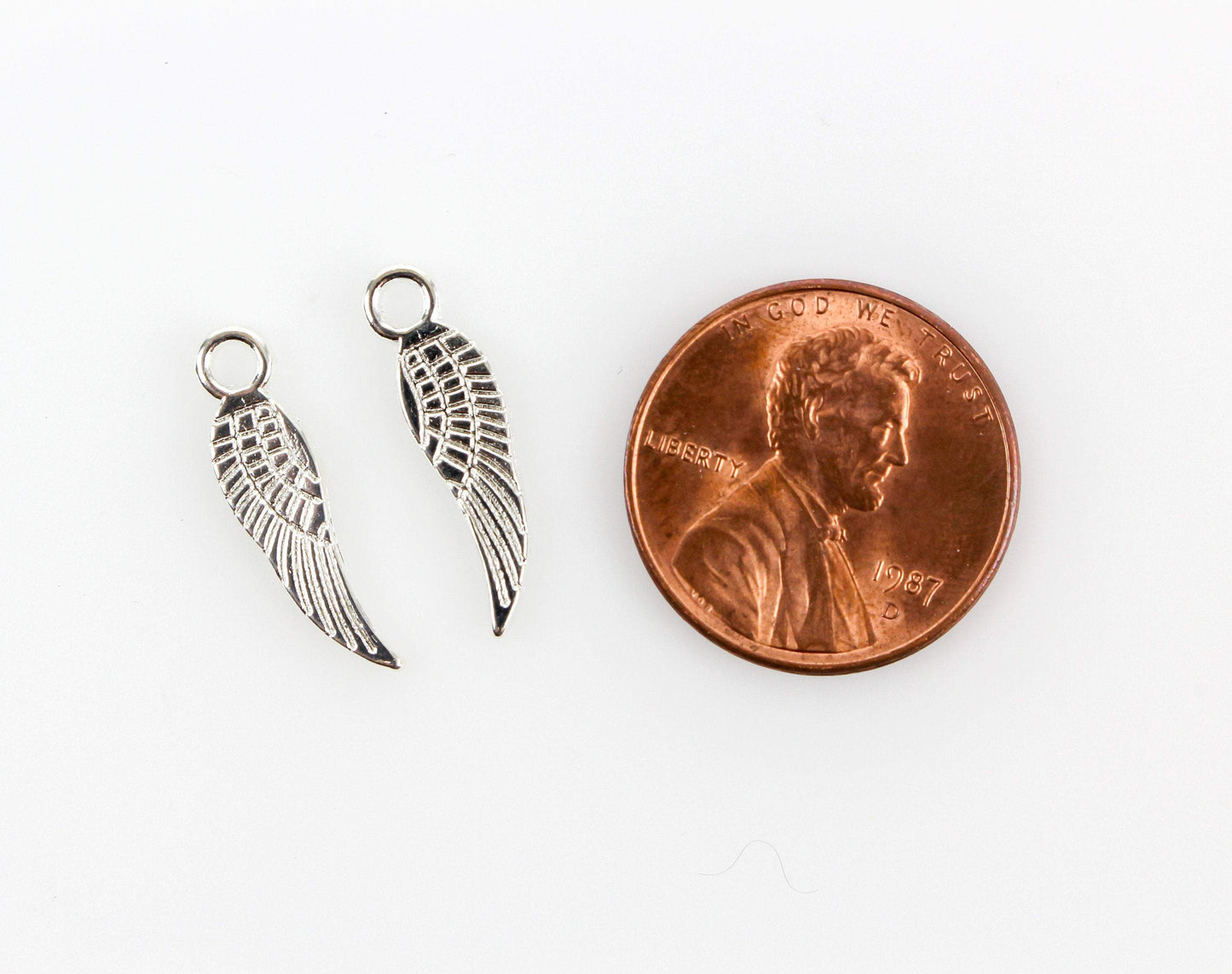 Guardian Angel Wing Charms - Platinum Silver Color, 17mm long - 30pcs