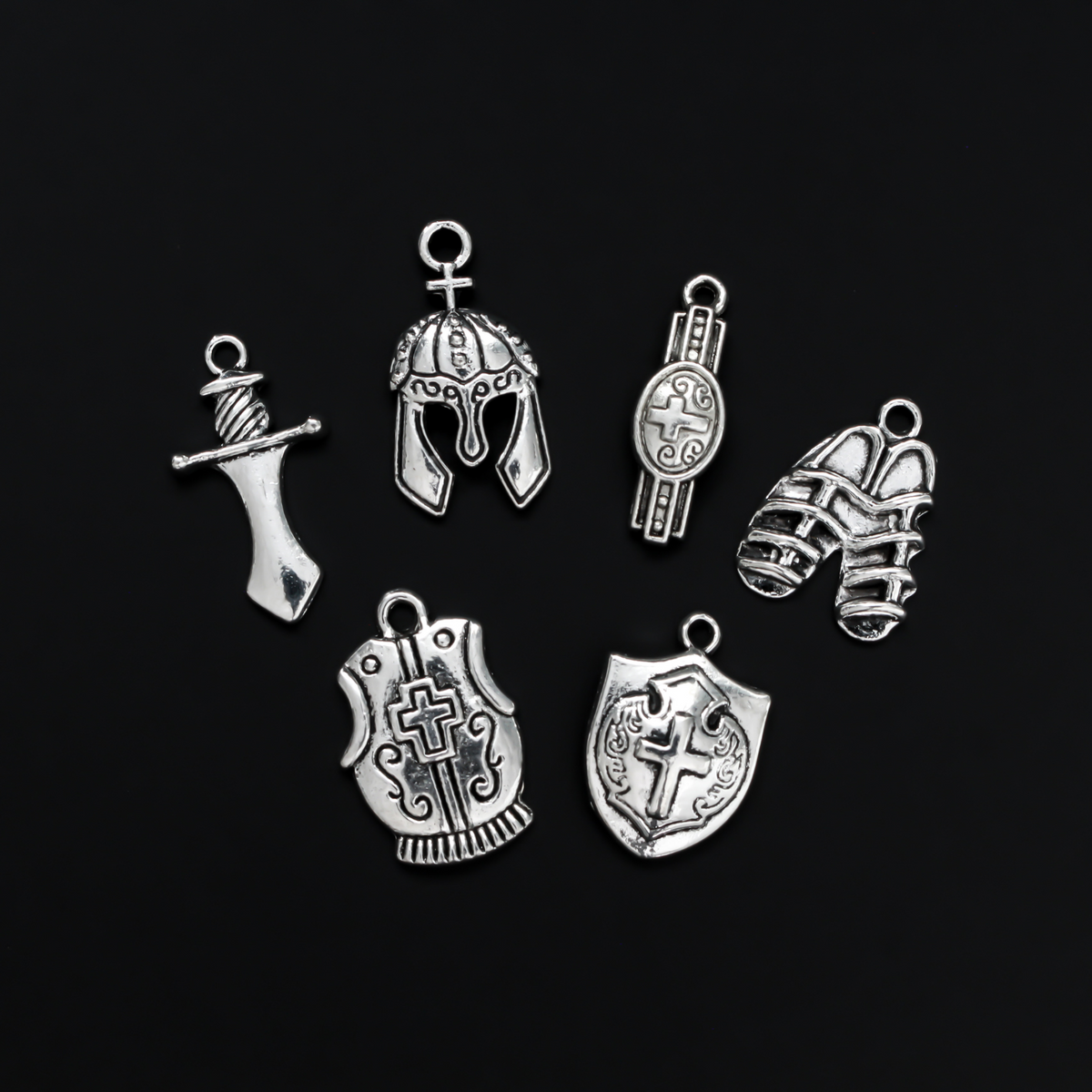 Armor of God Charm Set of 6 pieces - Ephesians 6:11 Be Strong in the Lord Spiritual Battle - 1 set
