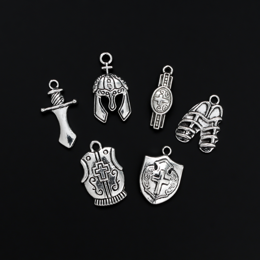 Armor of God Charm Set of 6 pieces - Ephesians 6:11 Be Strong in the Lord Spiritual Battle - 1 set