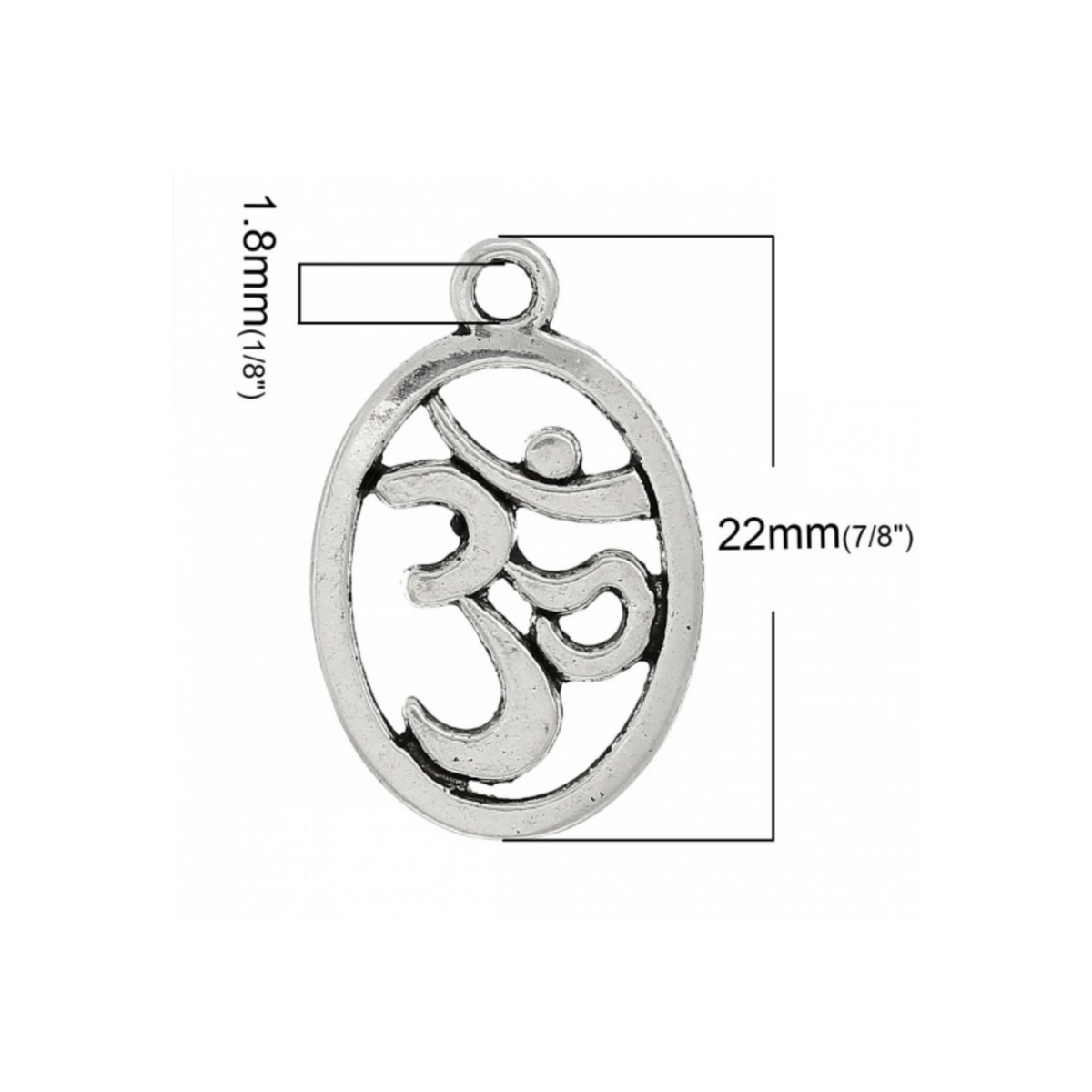 Silver Tone Aum Symbol Oval Charm - Yoga Healing OM Sacred Mantra, 10pcs