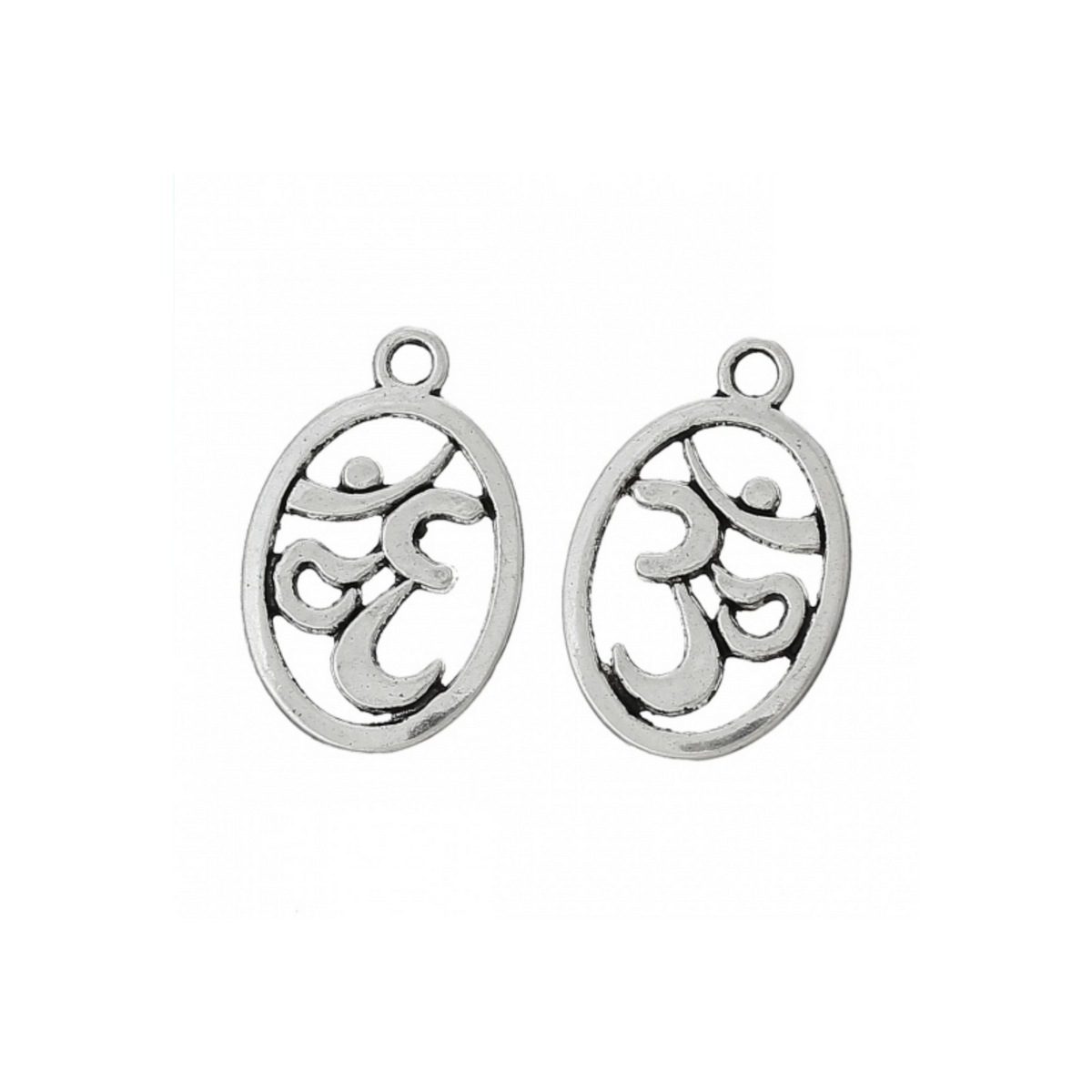 Silver Tone Aum Symbol Oval Charm - Yoga Healing OM Sacred Mantra, 10pcs