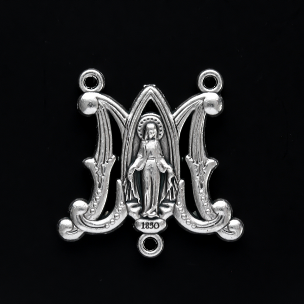 Miraculous Mary Ave Maria Silver Oxidized Rosary Centerpiece