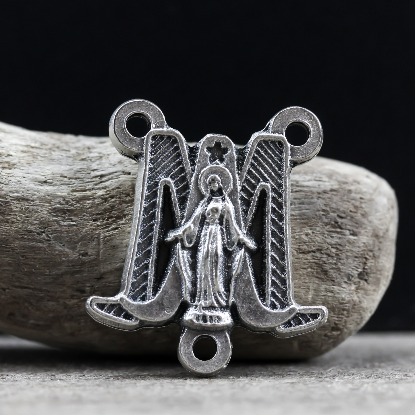 ave marie miraculous medal silver tone rosary centerpiece