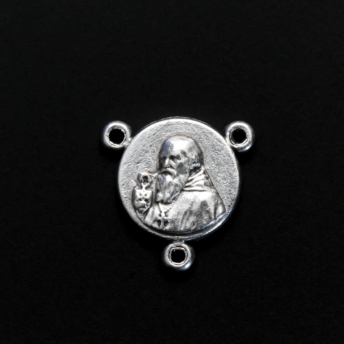 Saint Benedict Crucifix rosary centerpiece, 1/2 inch in diameter silver tone color