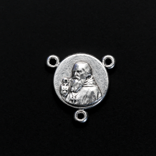 Saint Benedict Crucifix rosary centerpiece, 1/2 inch in diameter silver tone color