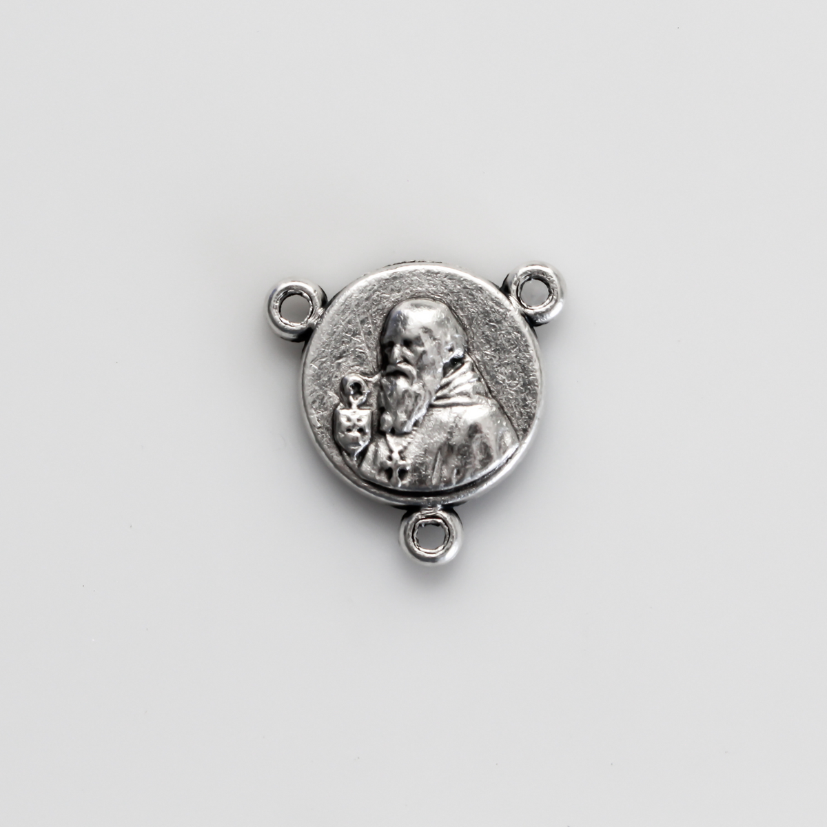 Saint Benedict Crucifix rosary centerpiece, 1/2 inch in diameter silver tone color
