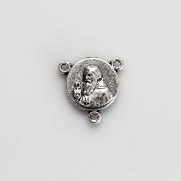 Saint Benedict Crucifix rosary centerpiece, 1/2 inch in diameter silver tone color