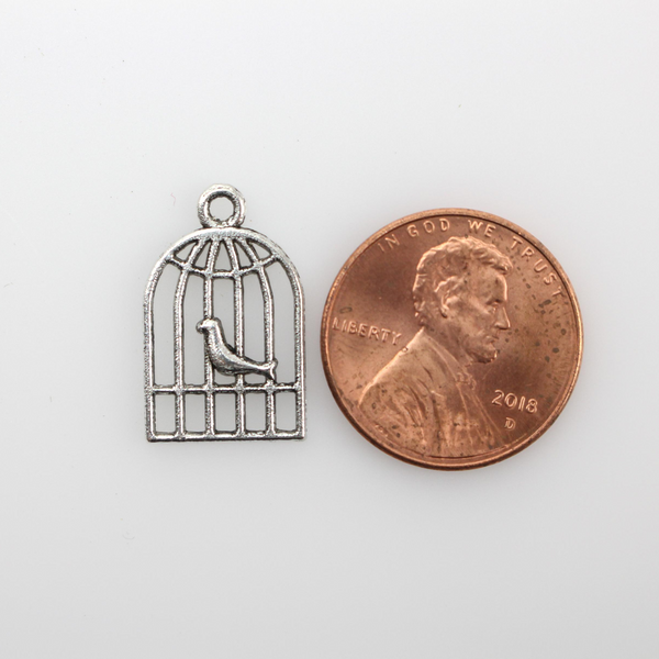 Birdcage Charms Silver Tone - Symbol of Freedom from Oppression 25pcs