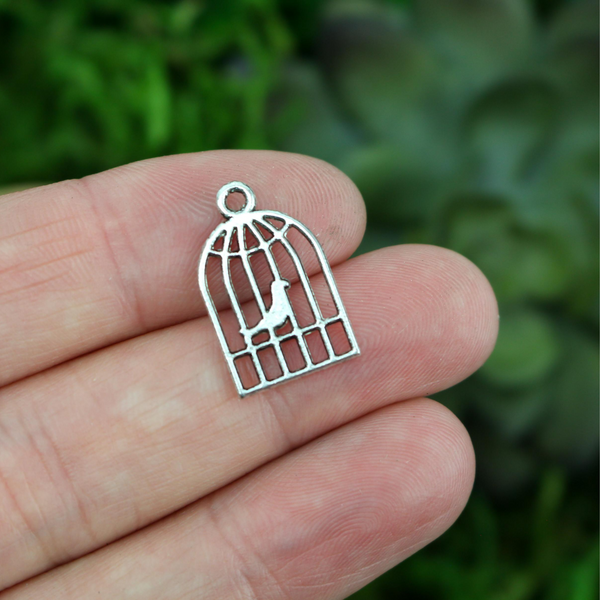 Birdcage Charms Silver Tone - Symbol of Freedom from Oppression 25pcs