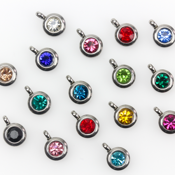 Stainless Steel Faceted Glass Rhinestone Charms - Dainty Birthstone Pendants