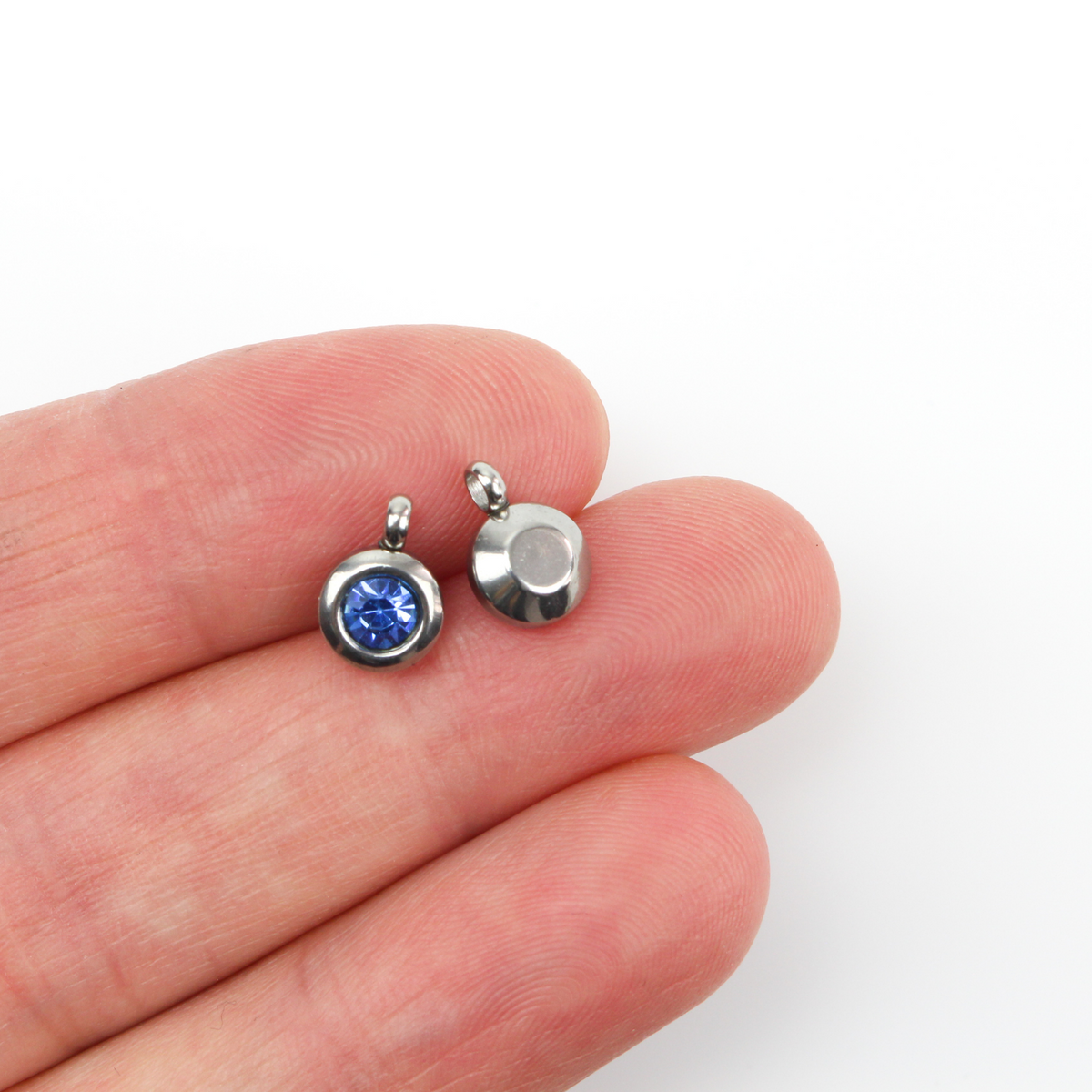 Stainless Steel Faceted Glass Rhinestone Charms - Dainty Birthstone Pendants