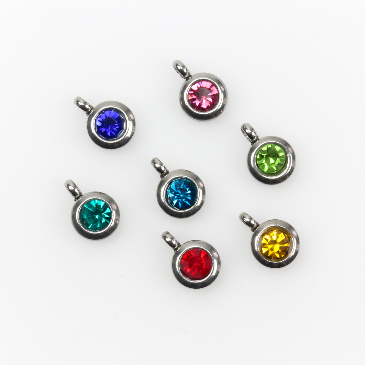 Stainless Steel Faceted Glass Rhinestone Charms - Dainty Birthstone Pendants