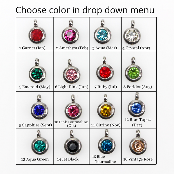 Stainless Steel Faceted Glass Rhinestone Charms - Dainty Birthstone Pendants