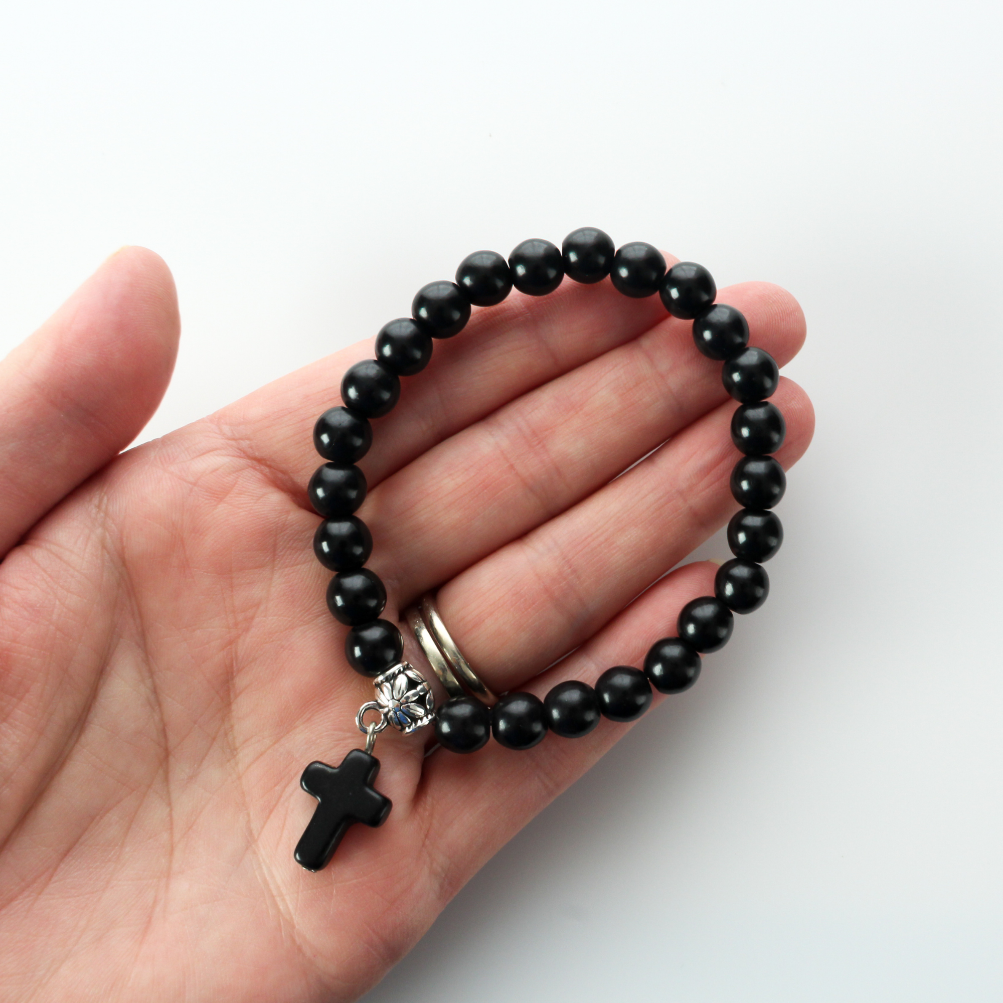 Cross Charm Stretch Bracelet | Jewelry Making Supplies – Small 