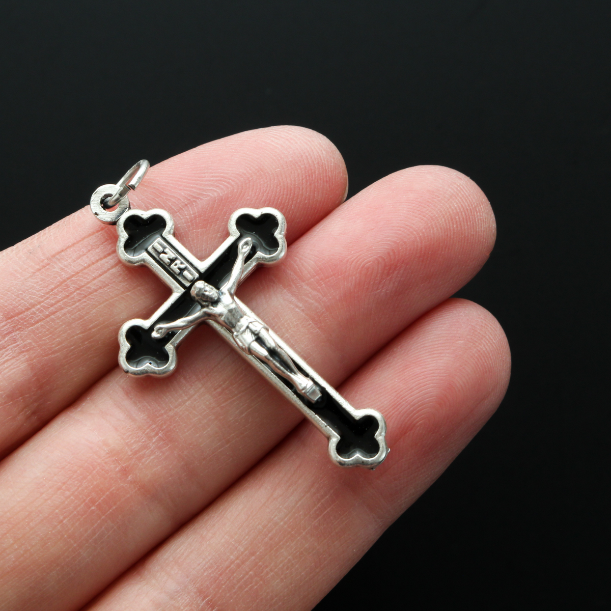 Orthodox Byzantine Crucifix Cross with Black Enamel Inlay - 1-5/8" Long