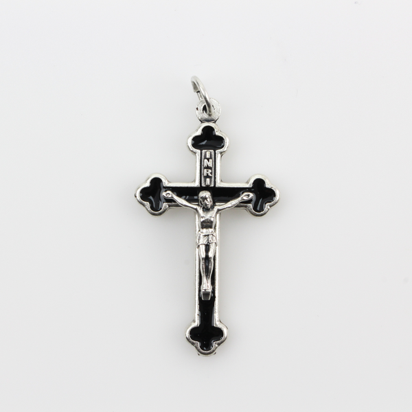Orthodox Byzantine Crucifix Cross with Black Enamel Inlay - 1-5/8" Long