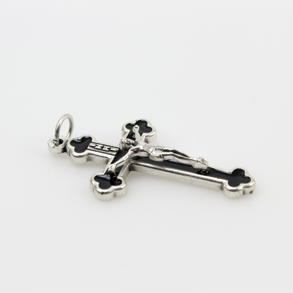 Orthodox Byzantine Crucifix Cross with Black Enamel Inlay - 1-5/8" Long