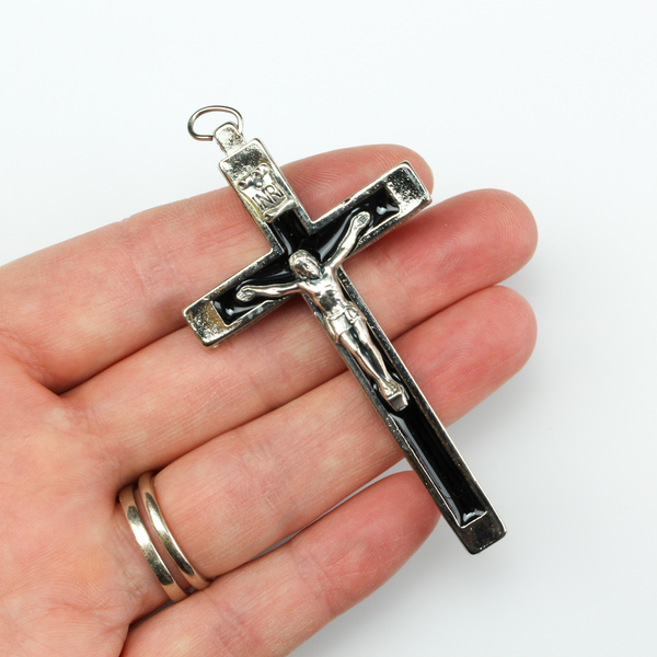 pectoral crucifix cross black enamel inlay 2.75" long