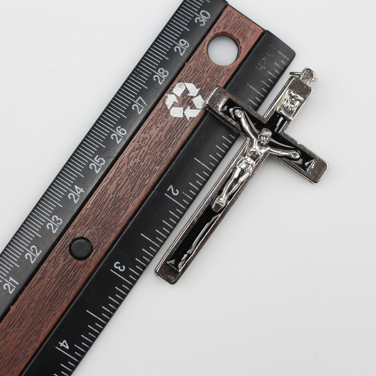 Pectoral Crucifix Cross with Black Enamel Inlay - Nun's Habit Metal Bound Crucifix 2.75" Long