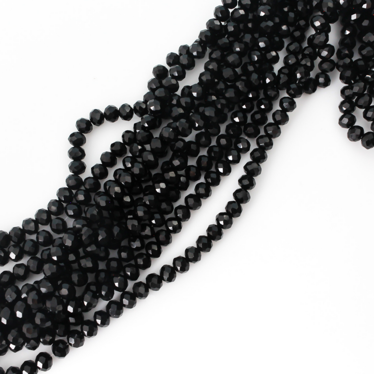 Opaque glass faceted rondelle beads that are solid black in color, 8x6mm