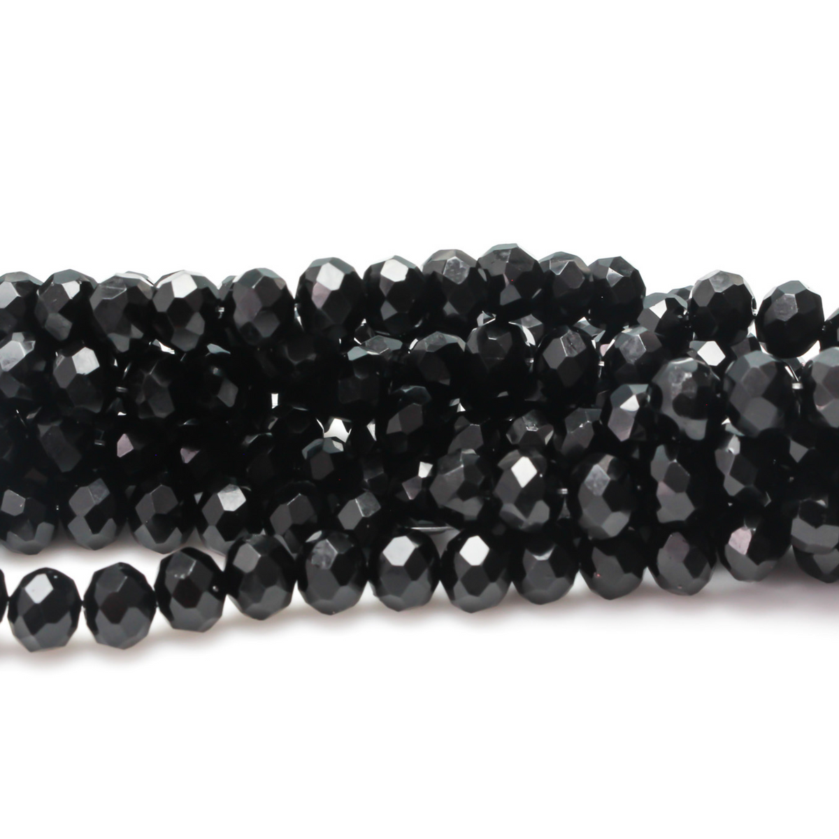 Opaque glass faceted rondelle beads that are solid black in color, 8x6mm