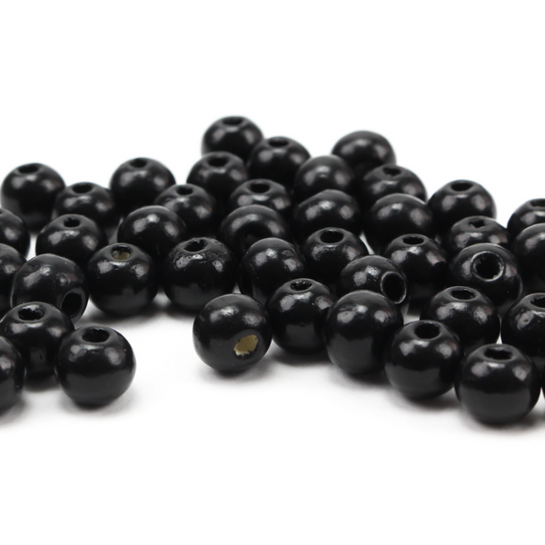 Black Hinoki Wood Beads 8mm Round - Black Prayer Beads for Five Decade Rosary 60pcs