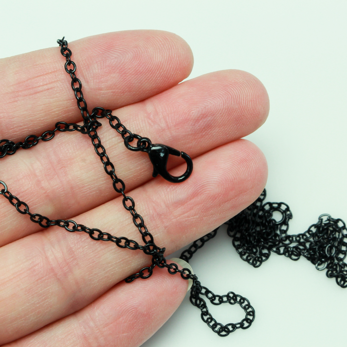 Black Necklace 24" Long Link Cable Chain with Lobster Claw Clasp