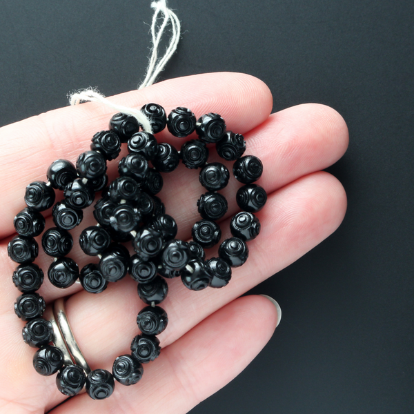 Black Carved Circle Design Prayer Beads 5mm - 59 Beads/1 Strand - Made in Italy