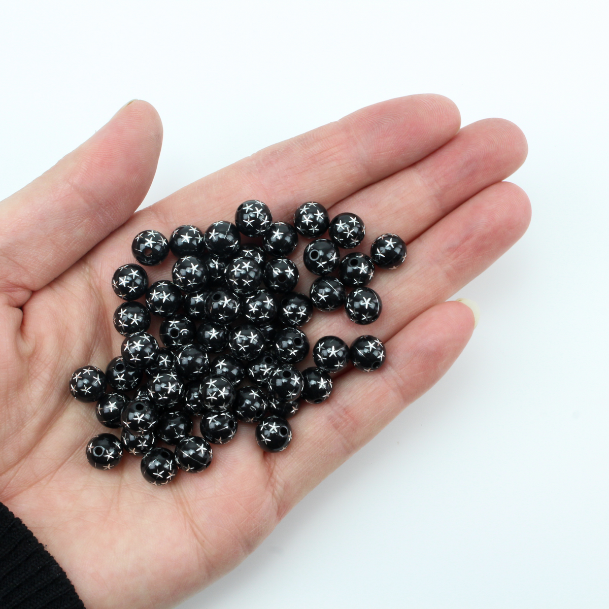 8mm Black Beads with Silver Stars - Celestial Queen of Heaven Prayer Beads for Five Decade Rosary - 60 Beads