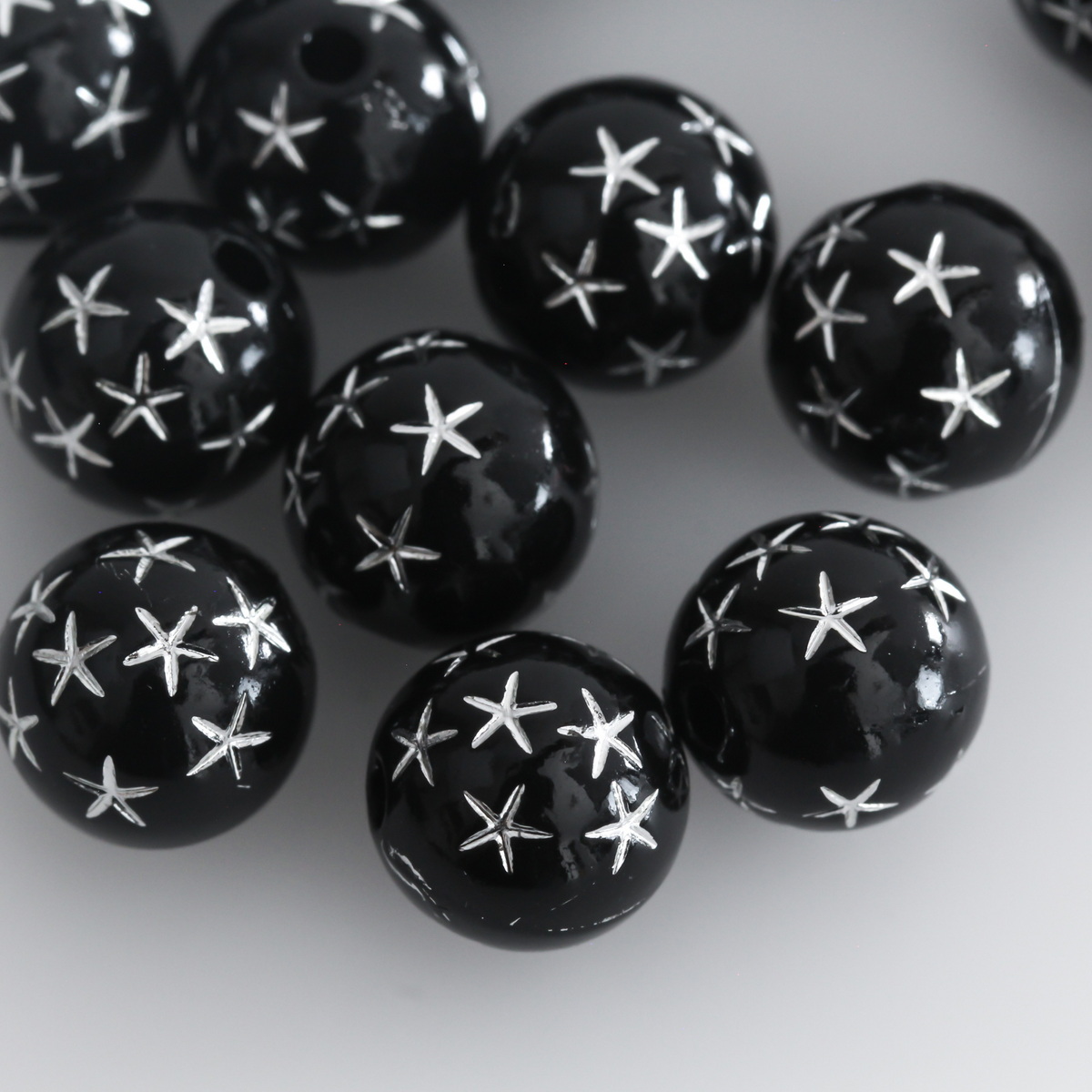 8mm Black Beads with Silver Stars - Celestial Queen of Heaven Prayer Beads for Five Decade Rosary - 60 Beads