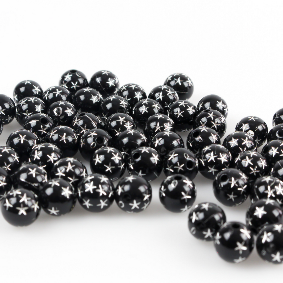 8mm Black Beads with Silver Stars - Celestial Queen of Heaven Prayer Beads for Five Decade Rosary - 60 Beads