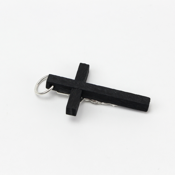 Black Wood Crucifix Cross Pendant with Metal Corpus 1-3/4" long, Made in Italy