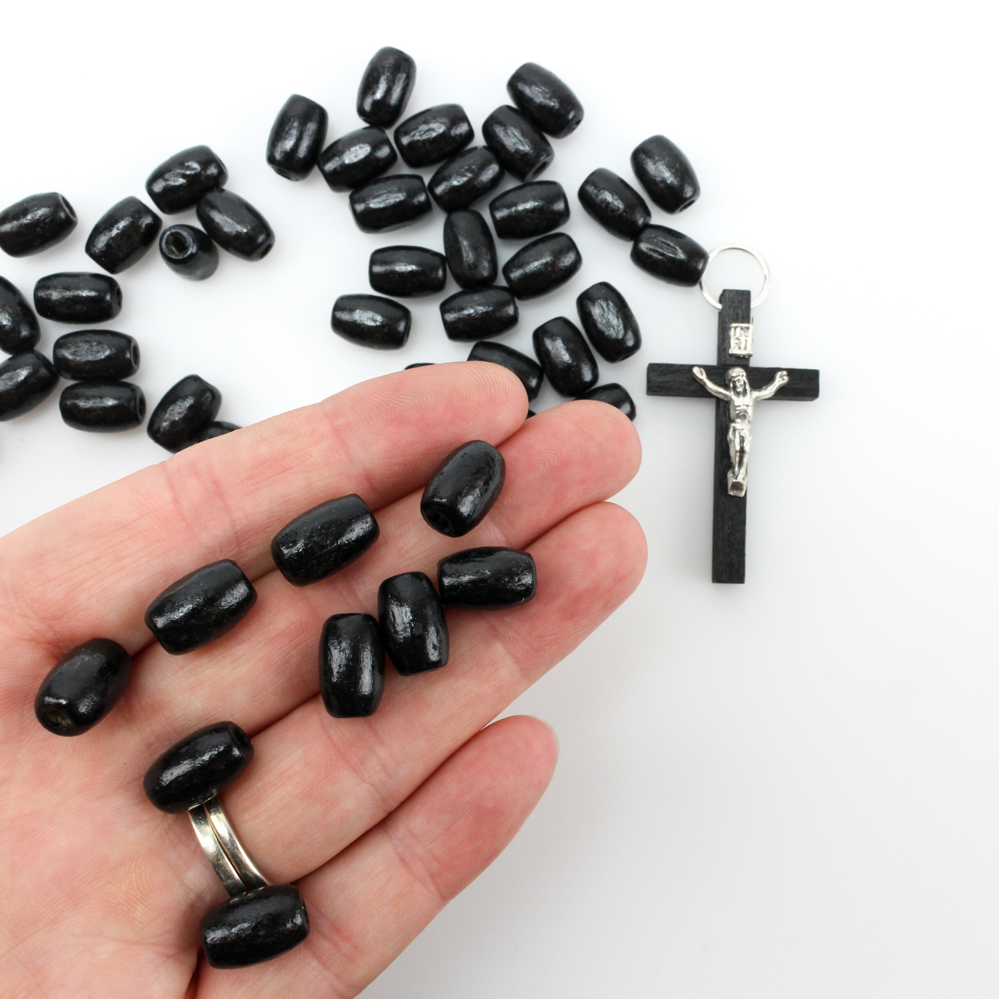 black wooden beads oval shape 12mm long x 8mm wide