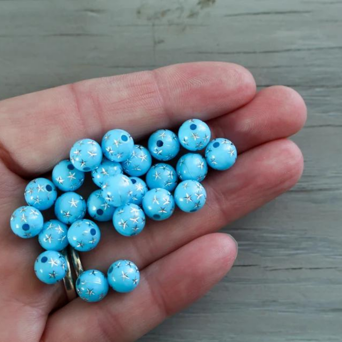 8mm Blue Beads with Silver Stars - Prayer Beads for Five Decade Rosary - 60 Beads