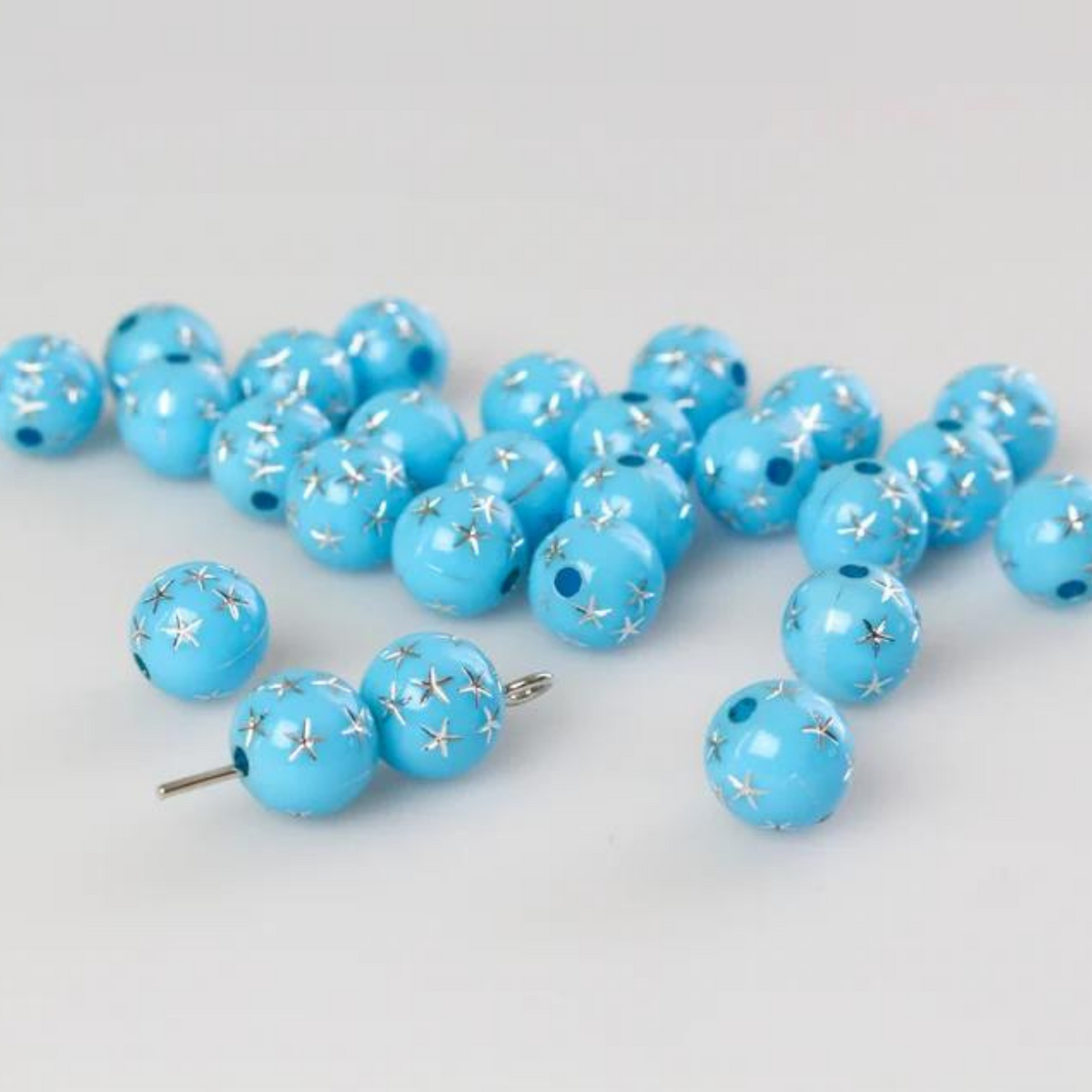 8mm Blue Beads with Silver Stars - Prayer Beads for Five Decade Rosary - 60 Beads